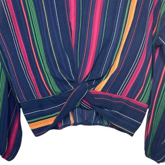 LAVENDER FIELD | Women's Multicolor Striped Long Sleeve Front Knot Top | Size L - Picture 3 of 12